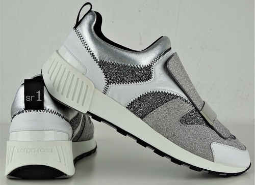 Zapatillas de mujer SERGIO ROSSI Silver Slip On A83890 de diseño zapatillas bajas NUEVAS - Imagen 6 de 12