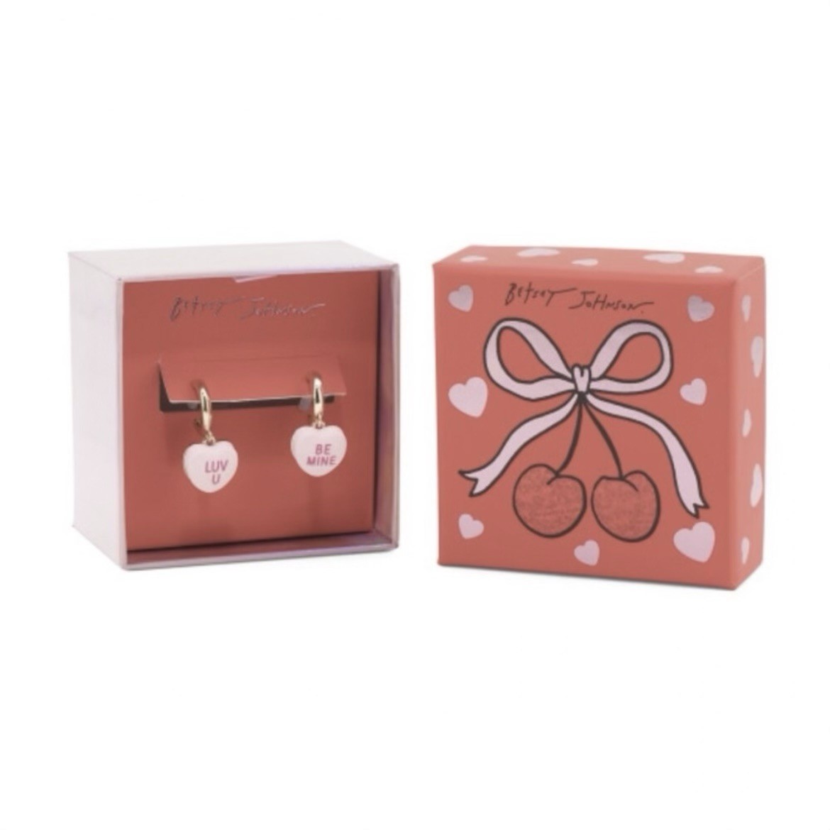 NWT BETSEY JOHNSON Pink Conversation Candy Heart Huggie Hoop Valentines Earrings thumbnail 3