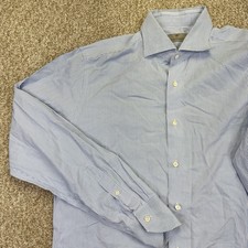 Canali Button Up Shirt Mens Size 42 - 16 1/2 Blue White Long Sleeve Italy Made