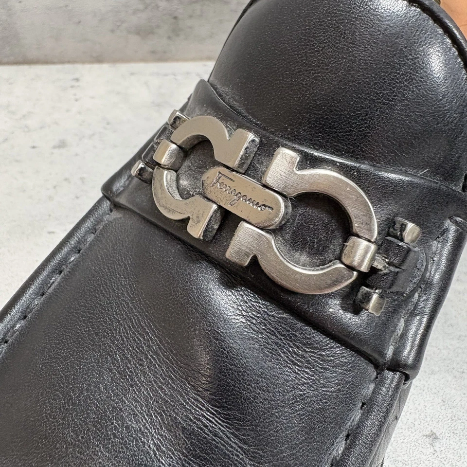 Salvatore Ferragamo David Gancini Bit Mocasín Italia Hombres Negro Zapatos Talla 8 Foto 2 de 4