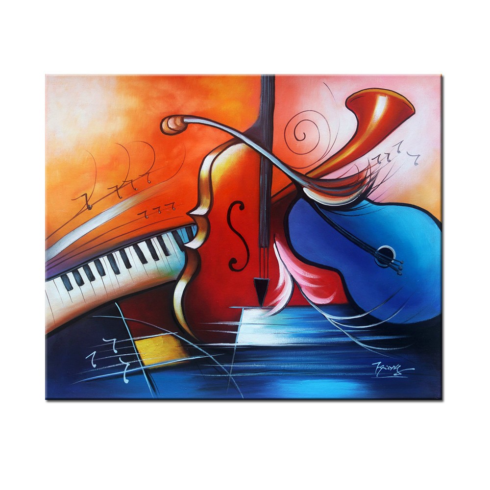 Hand Painted Oil Painting, Abstract Music Instrument Modern Repro