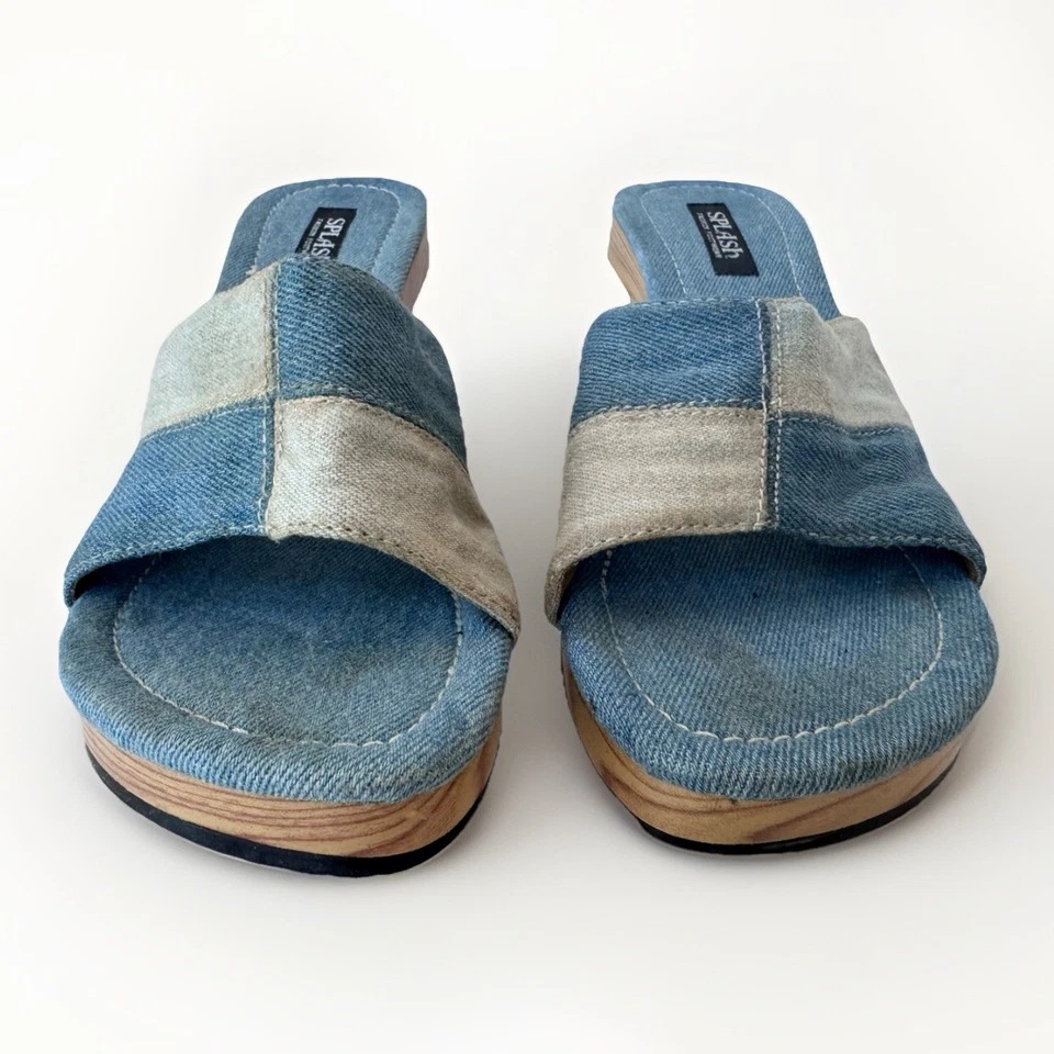 Sandalias de tacón de mezclilla con retazos vintage de los 90 Y2K SPLASH talla 7,5 Foto 4 de 4