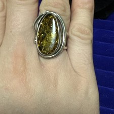 Oval Green BALTIC AMBER Ring - 925 STERLING SILVER Ring