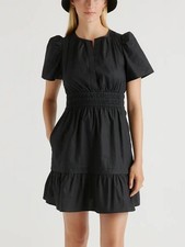 Quince Women’s Organic Cotton Poplin Tiered Mini Dress Black Size M