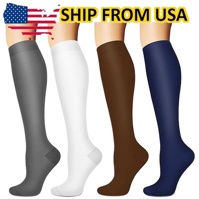 5 Pairs Copper Compression Socks 20-30mmHg Graduated Support Mens Womens S/M-XXL
