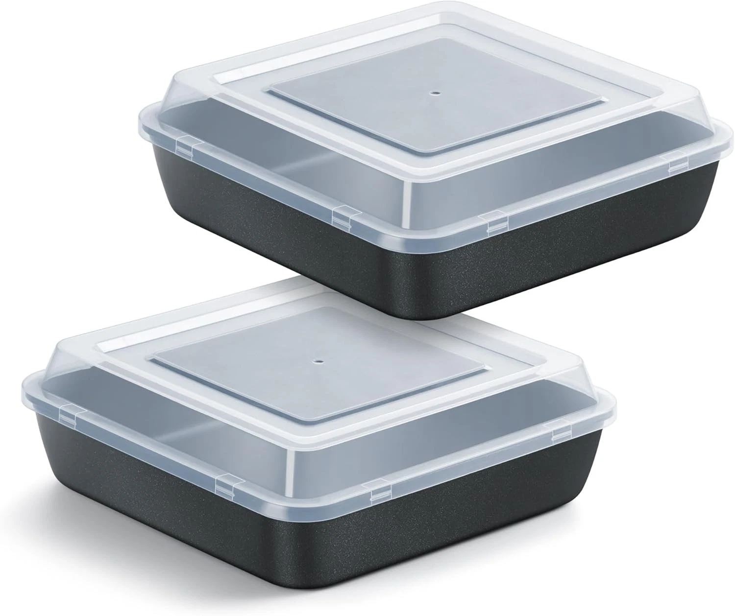 E-far 8x8 Inch Square Baking Pan with Lid Set, 8x8x2 Inches, 2 pans+2 lids