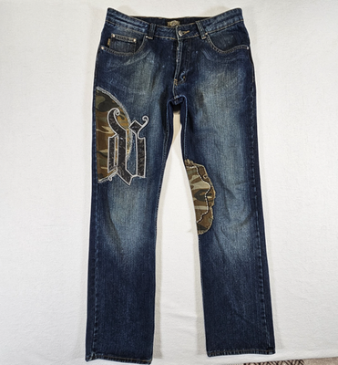 ☆VERSACE JEANS COUTURE デニム 33 イタリア製 ワイド☆ Versace Jeans Couture Mens Camo Patchwork Denim Jeans Blue Made in