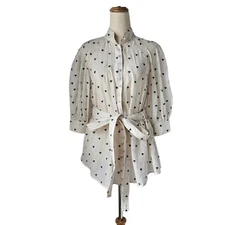 Zimmermann Cream/Black Heart Embroidered Shape Belted Woman Blouse