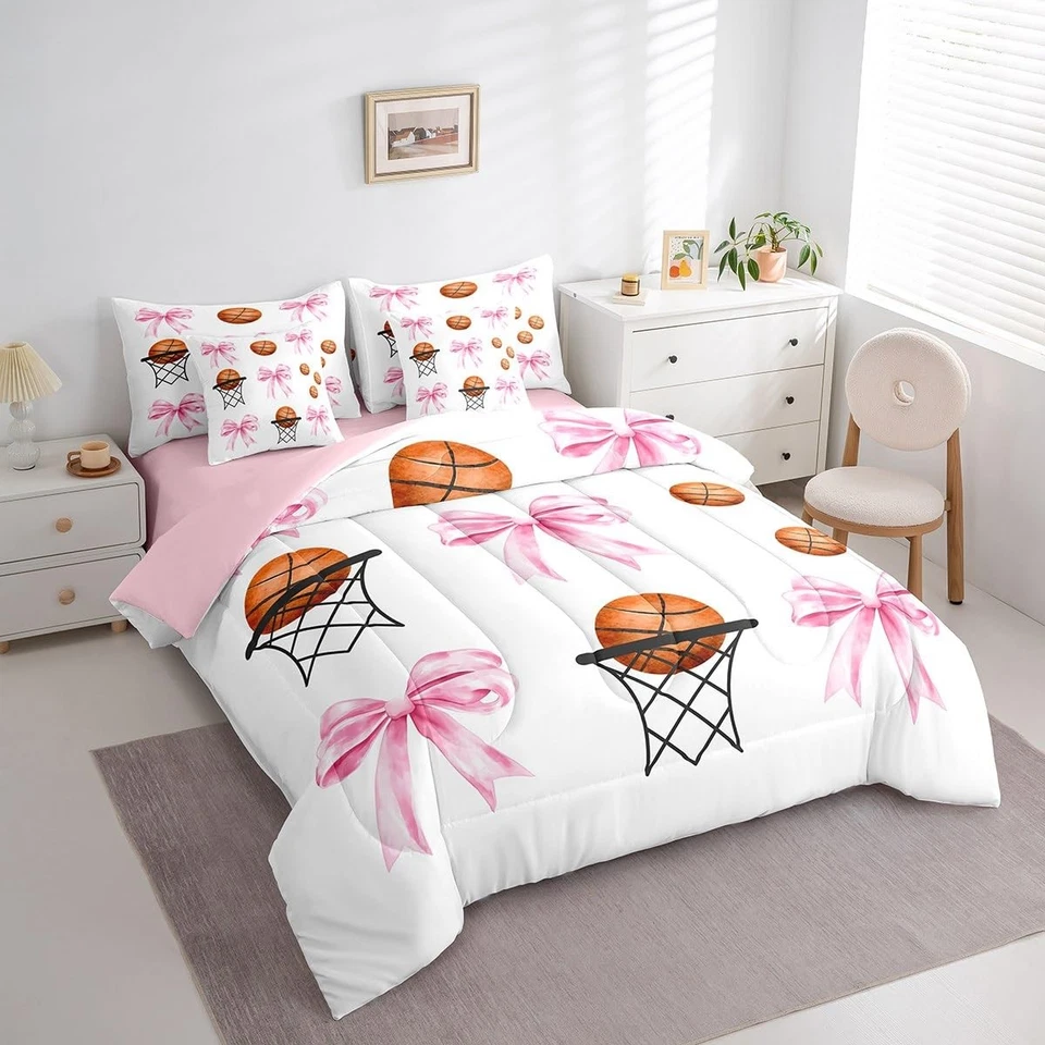 Juego de edredón de baloncesto cama en bolsa 7 piezas Queen, juego de cama deportivo con arco para niñas... Foto 2 de 4