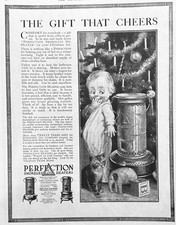 Anuncio de calentador de aceite sin humo Classic Perfection 1914 #1804 ¡El regalo que anima!