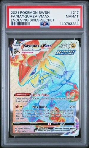 2021 POKEMON SWORD & SHIELD EVOLVING SKIES SECRET FULL ART/RAYQUAZA VMAX PSA 8
