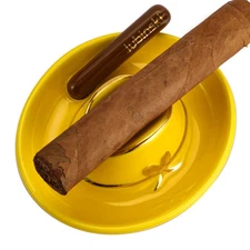 Yellow Ceramic Cigar Holder Ashtray Outdoors 1 Cigars Ash Tray Vintage Home Gift