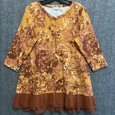 Logo Lori Goldstein Tunic Top Womens M Boho Abstract Ruffle Hem Lounge Lagenlook