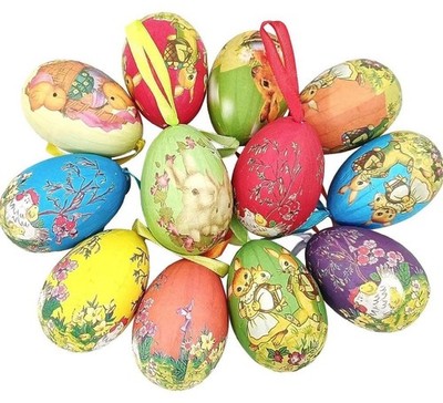 12pcs Vintage Style Paper Mache Foam Egg Hanging Ornaments Easter Decoration