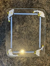 White Goose Geese Blue Ribbon Glass Cutting Board Counter Saver Cottage Decor