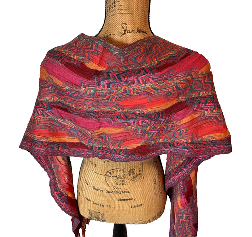 Coldwater Creek Bufanda Envoltura Boho Artística 73" Lana Spandex Arrugada ZigZag Flecos Nuevo con Etiquetas - Imagen 2 de 12
