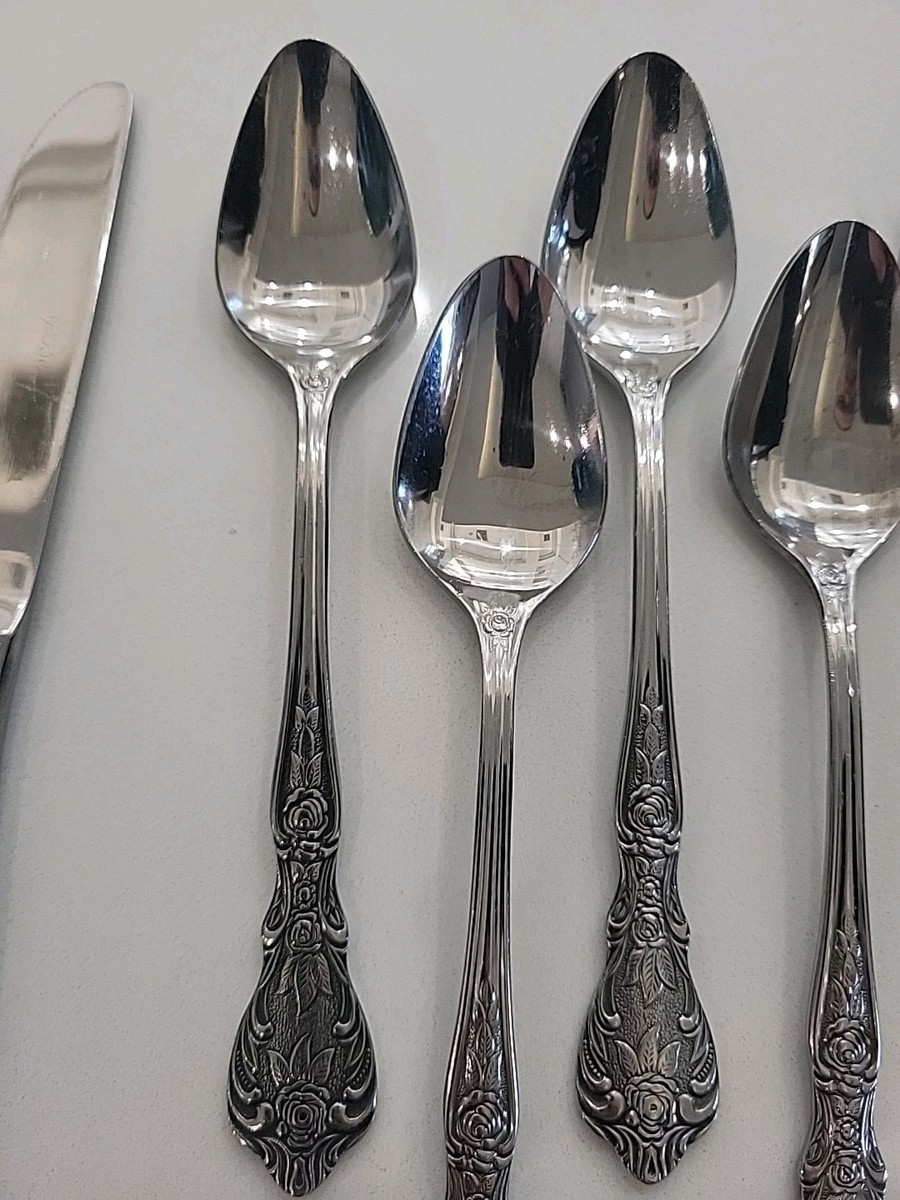 Vintage Rose Floral Stainless Steel Japan 8 Pc Silverware Flatware