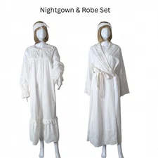 Cotton Victorian Nightgown and Robe Set White Size XL NWOT