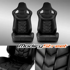 Black PVC Reclinable Pure Series Racing Seats Pair W/Slider Left/Right