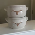 Set/2 Frankoma King Ranch Bone White Chili Soup Bowl Crock Longhorn Pottery