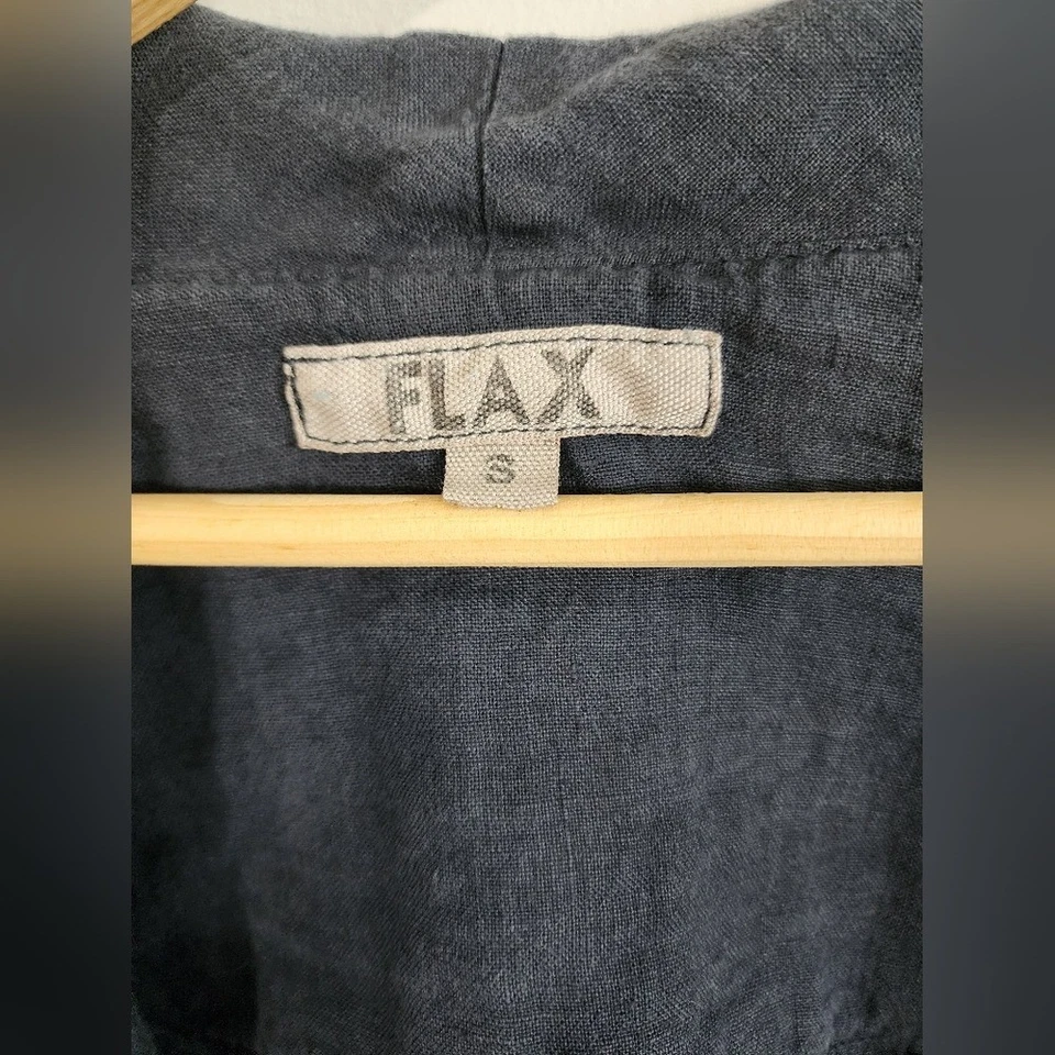 Chaqueta FLAX Lino Frente Abierto Pequeña Azul Cascada Cárdigan Manga Larga Bolsillos Foto 3 de 4