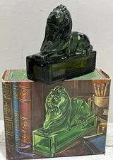 Vintage Avon Classic Lion on Pedestal Green Glass Half Full Wild Country