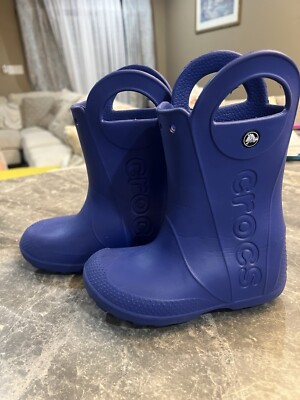 Crocs~Kids C 13 Unisex Boy Girl~Rubber Rain Boots~Blue~Pull On