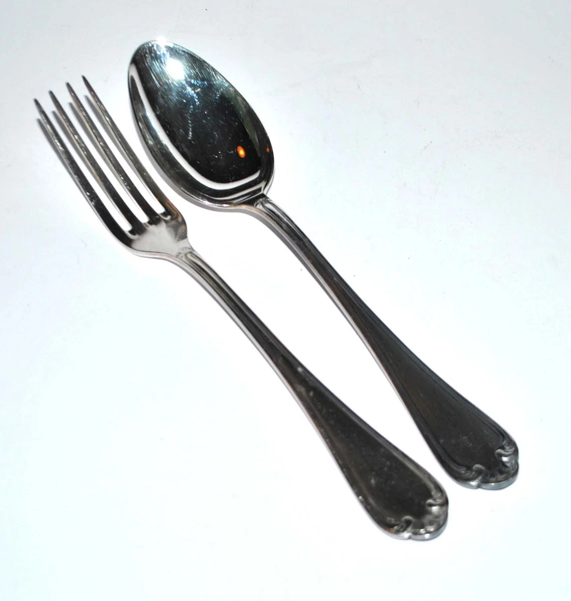 DEETJEN, Couvert de table en métal argenté Rocaille: fourchette + cuillère 21...