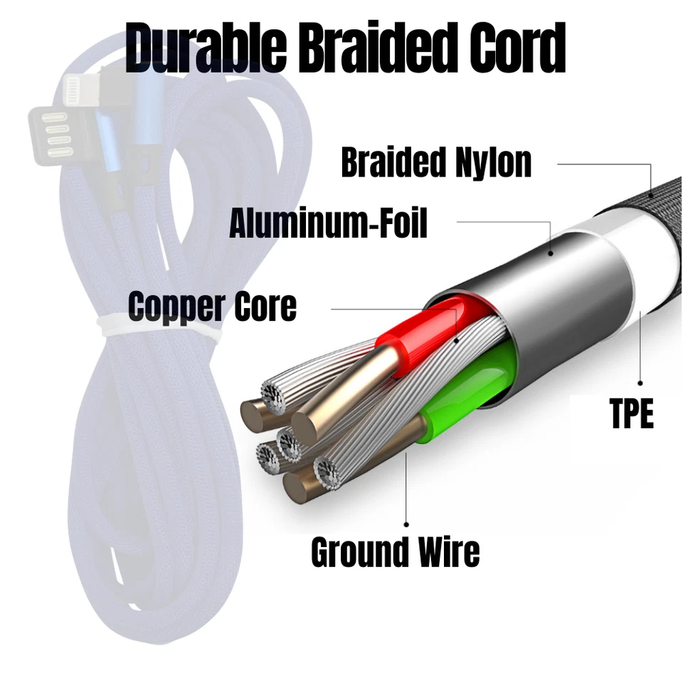 90 Degree Elbow USB Charger Charging Cable 10FT For iPhone 14 13 12 11 XR 8 Cord - Image 4 of 4
