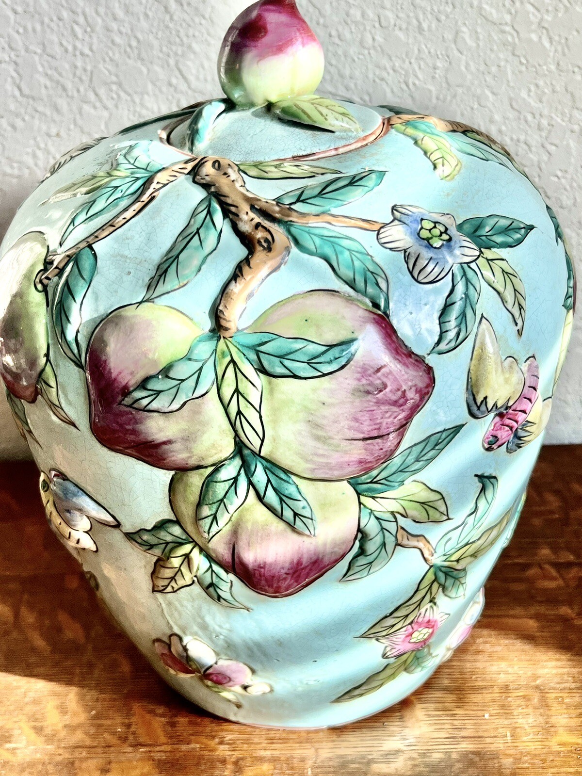MID 20TH CENTURY LARGE CHINOISERIE PLUM GINGER JAR