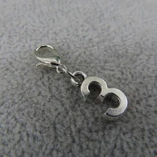 Initial NUMBER 3 Three Charm Zipper Pull Keychain Add On Clip Silver Tone Team