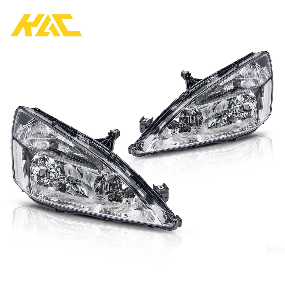 For 2003-2007 Honda Accord Chrome Housing Clear Corner Headlight/Lamp Pair Foto 3 de 4