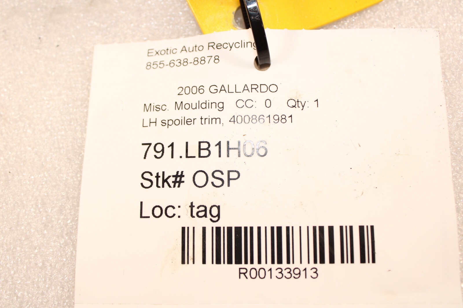 Lamborghini Gallardo, Coupe, LH, Spoiler Hinge/Bracket Cover, Used, 400861981