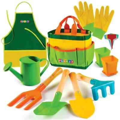 Kids Gardening Tool Set 12 PCS with Watering Can and Tote Bag 