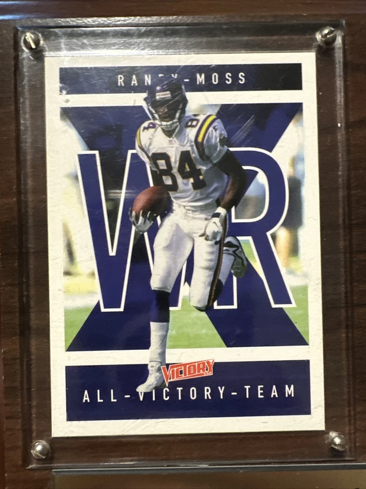 PLACA DE MADERA DURA 2 TARJETAS RANDY MOSS MINNESOTA VIKINGOS Foto 2 de 4