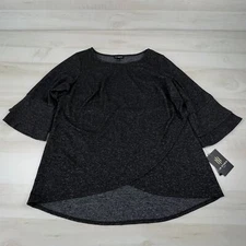 I.N. Studio Womens Top 1X Dark Gray 3/4 Sleeve Wrapped Front Ladies New