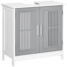 kleankin Bathroom Pedestal Under Sink Cabinet with Storage Shelf, 2 Doors, Grey