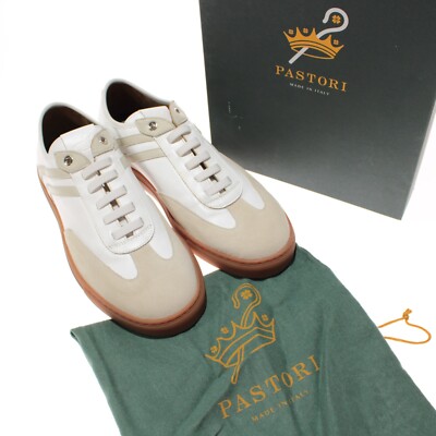 Pastori NWD Severus Low Top Sneakers Size 9 US in White / Beige Leather & Suede