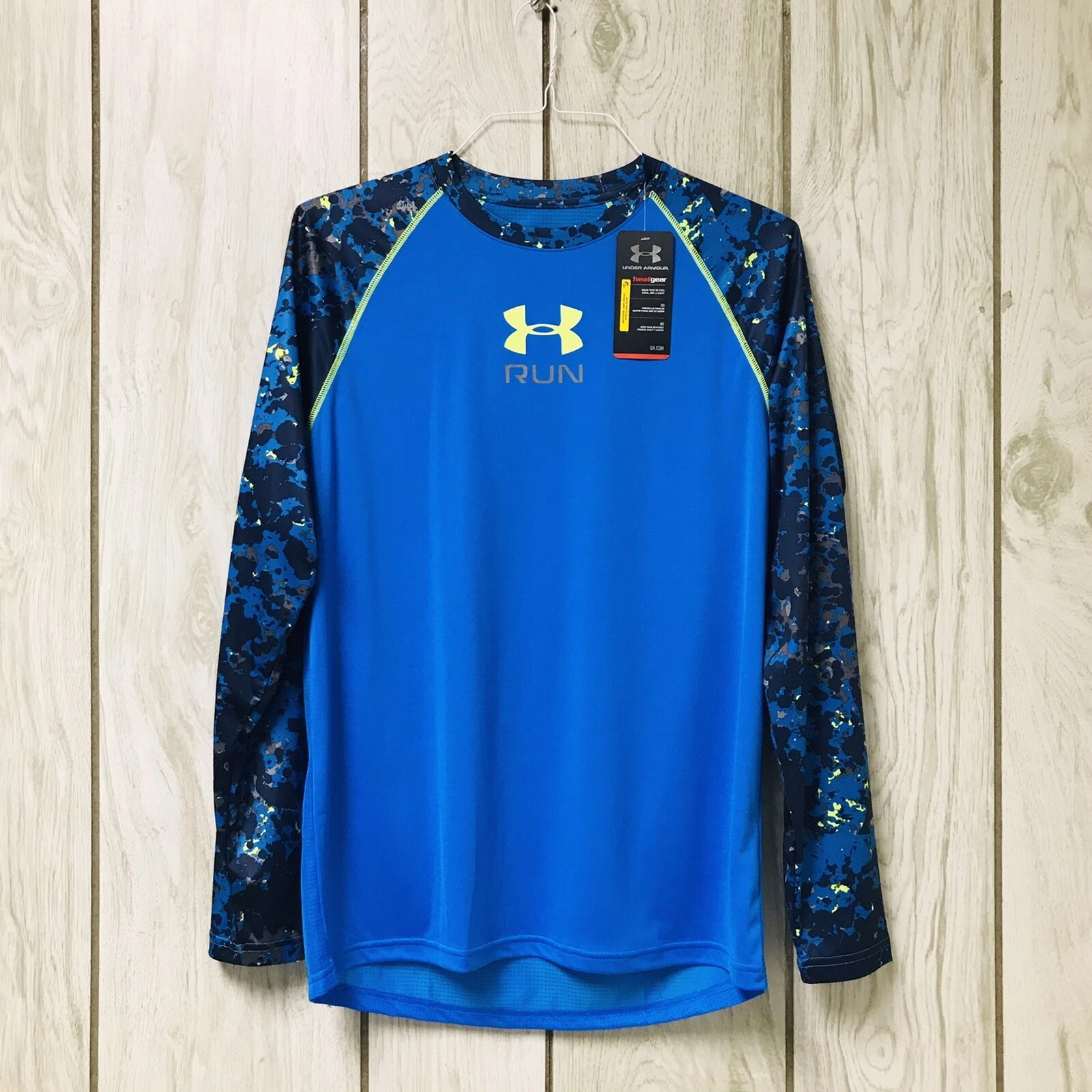 Under Armour Men Run Paint Spotted Mesh Fitted Athletic Long Sleeve Shirt M
