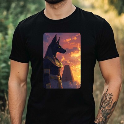 Anubis Egyptian God Fantasy Motif Cotton Mens T-Shirt Size XS to 5XL