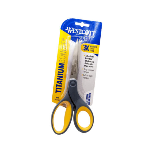 Westcott 8" Straight Titanium Bonded Scissors with Soft Handle, Grey/Yellow - Picture 1 of 2