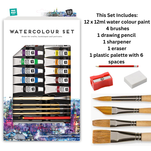 Watercolour Art Paint Set Tubes Pack of 12x12ML With Brushes Pencil Eraser
