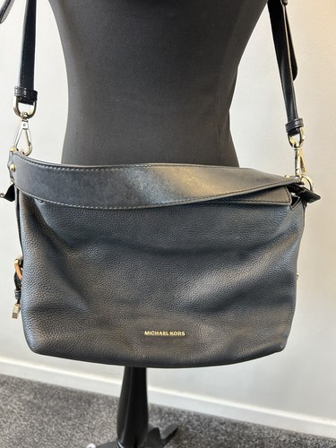 Michael Kors Brooke Black Leather Hobo Bag Crossbody Long Strap - Picture 2 of 9