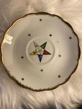 Scalloped China Masonic Order The Eastern Tea Cup Saucer Small Plate Gold Trim