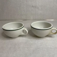 Rare Set of 2 VTG IROX China White Green Stripe coffee mugs Restaurant  Style