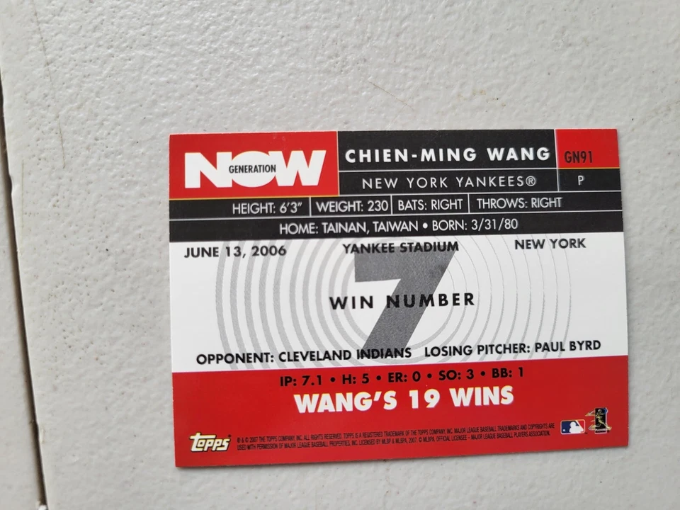 2007 Topps Generation Now Chien-Ming Wang #GN91 New York Yankees NM - Image 2 of 2