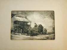 Original Etching Western Sketch By Texas Artist Max Bush Cole 8.5"x5.75"