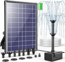 Solar Fountain Pump Built-In 3000Mah Battery, 8W Solar Powered Bird Bath Fountai