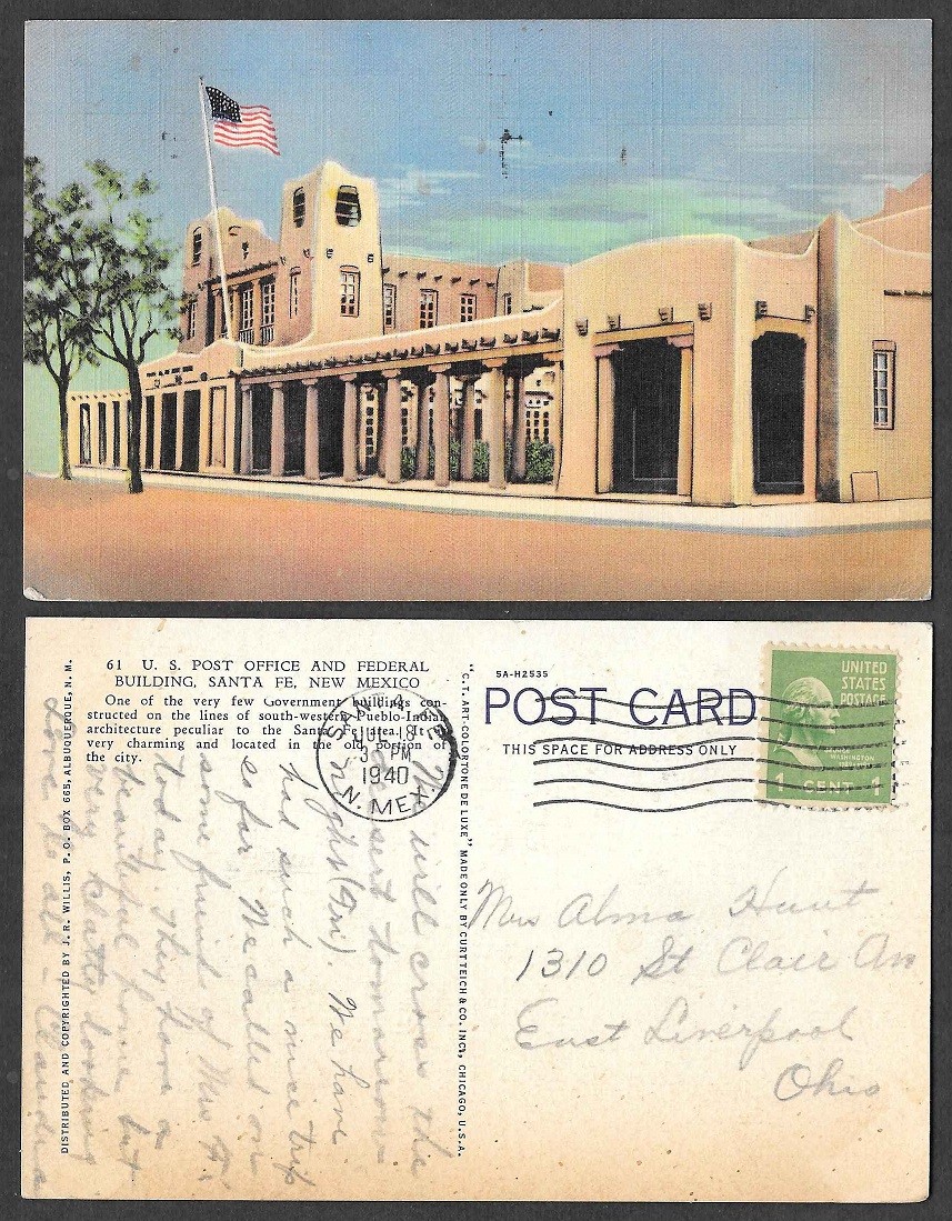 1940 Postcard Santa Fe, New Mexico Post Office and Federal Building