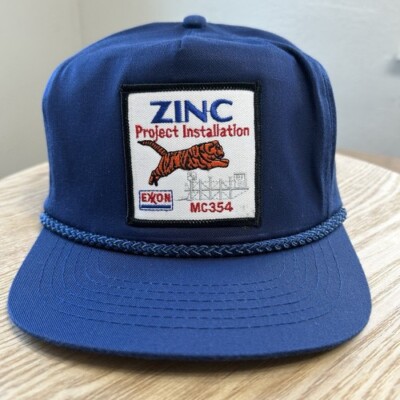 Vintage 80s Exxon ZINC Project Installation MC354 Trucker Hat Blue Cap Oil EUC